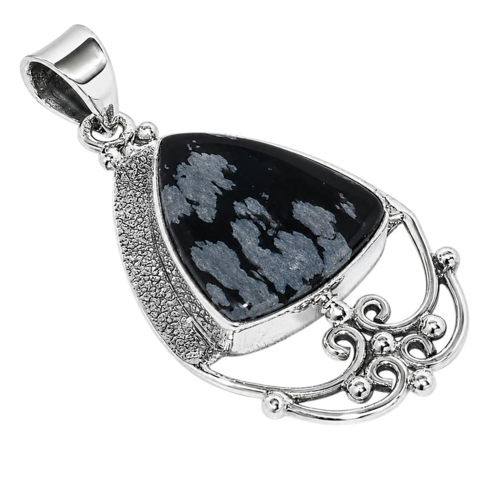 Snow Flake Obsidian 925 Sterling Silver Pendant Necklace Jewelry SP01212