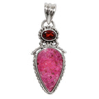 Pink Druzy and Hessonite Garnet 925 Sterling Silver Pendant Necklace Jewelry SP01219