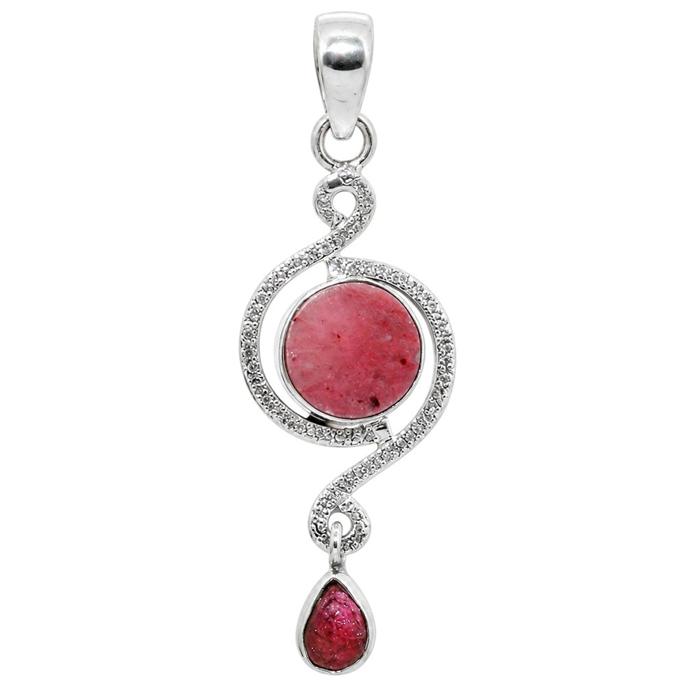 Pink Tulip Quartz and Pink Tourmaline Rough 925 Sterling Silver Pendant Necklace Jewelry SP01220