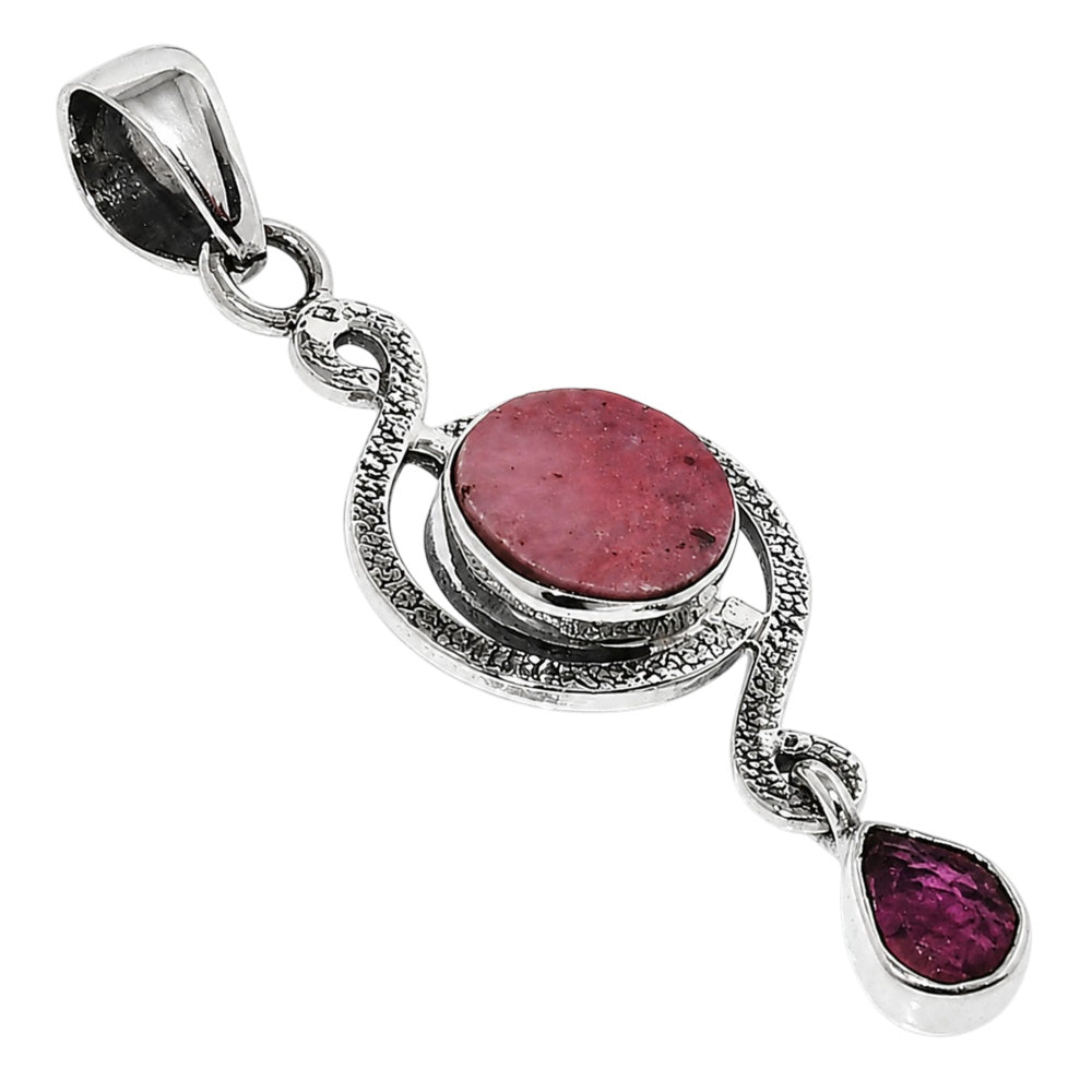 Pink Tulip Quartz and Pink Tourmaline Rough 925 Sterling Silver Pendant Necklace Jewelry SP01220