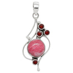 Pink Thulite and Hessonite Garnet 925 Sterling Silver Pendant Necklace Jewelry SP01221