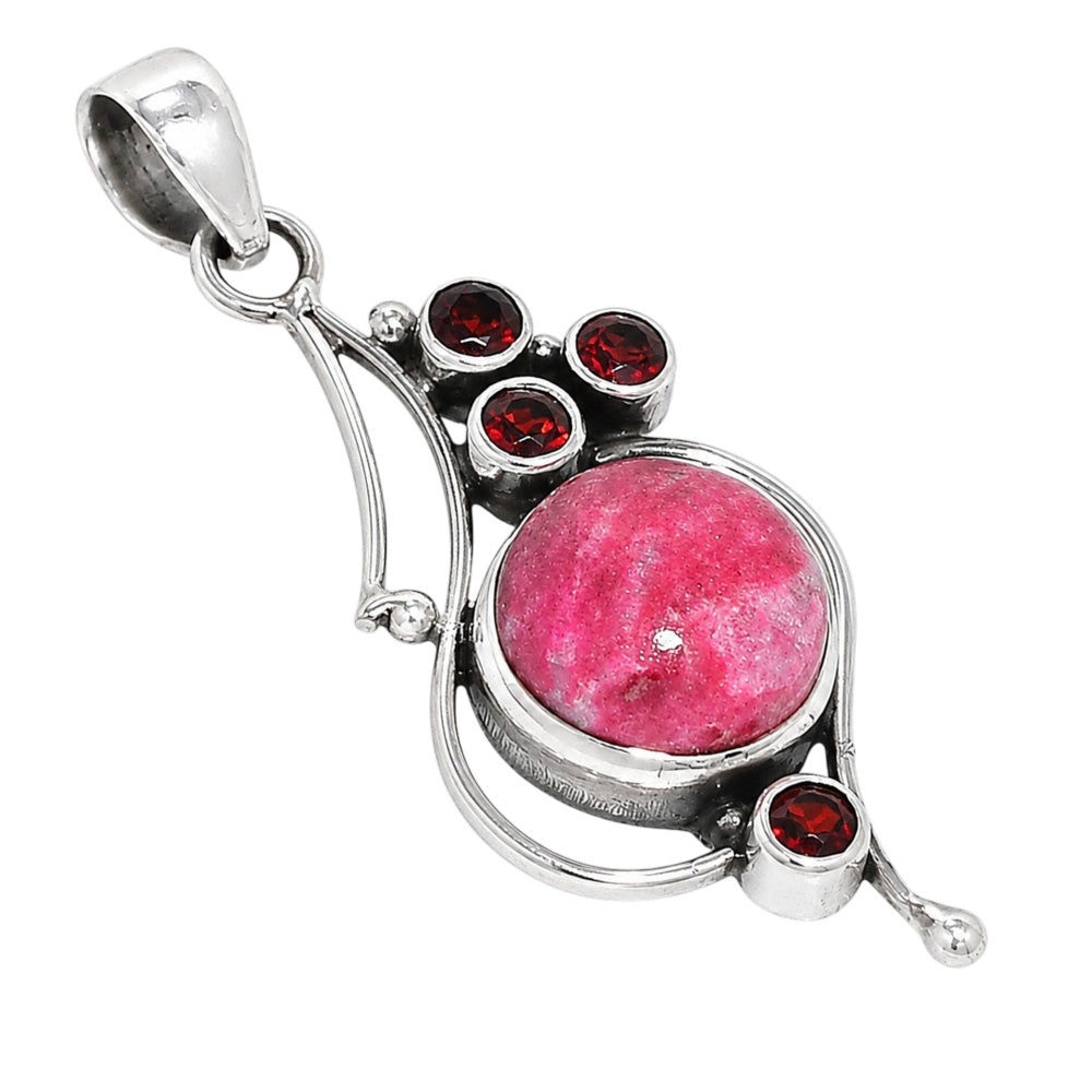 Pink Thulite and Hessonite Garnet 925 Sterling Silver Pendant Necklace Jewelry SP01221