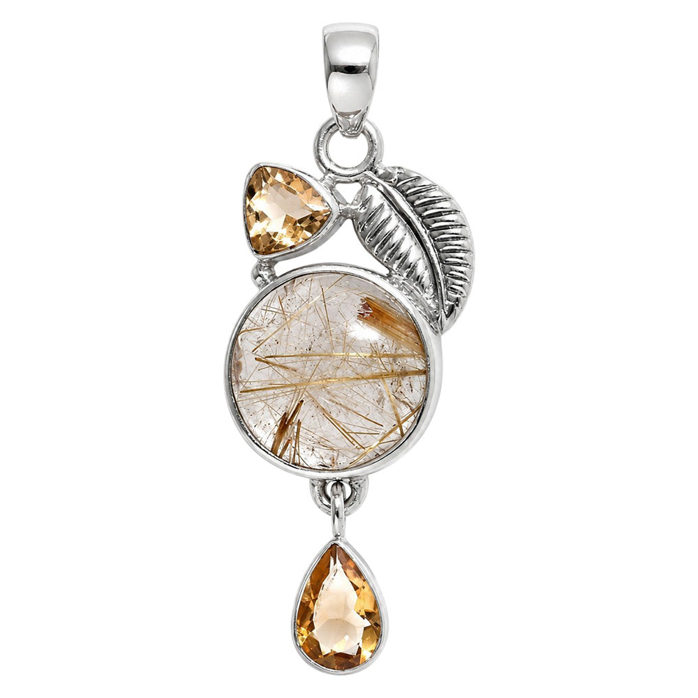 Golden Rutile and Citrine 925 Sterling Silver Pendant Necklace Jewelry SP01224