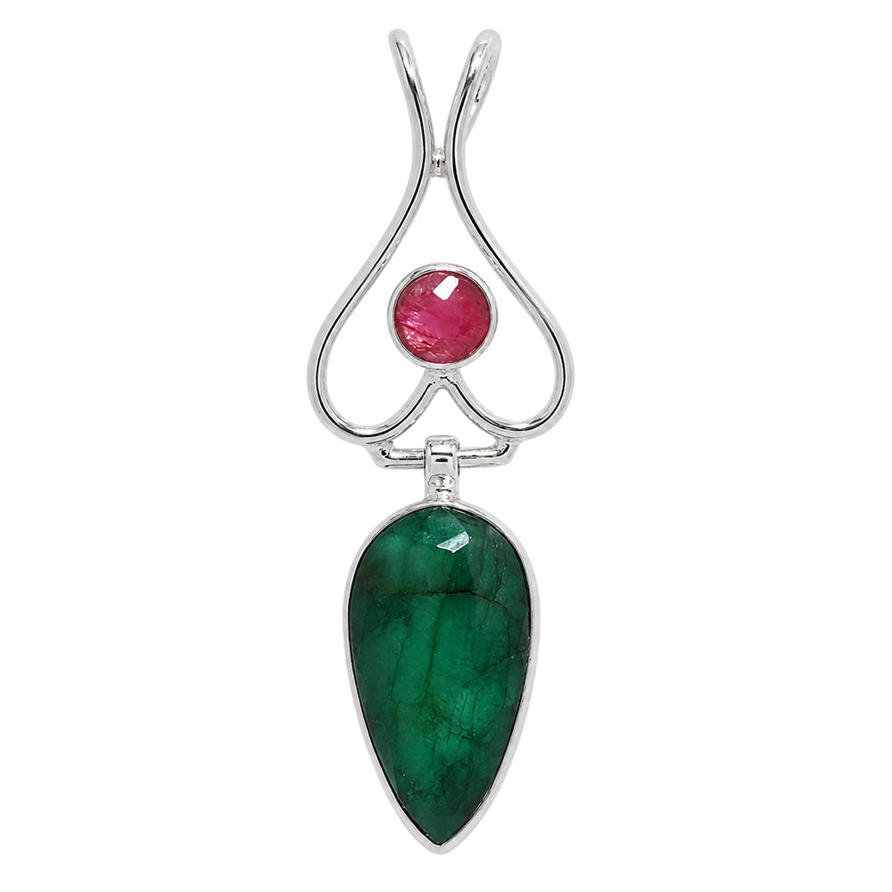 Emerald Quartz and Ruby Quartz 925 Sterling Silver Pendant Necklace Jewelry SP01226