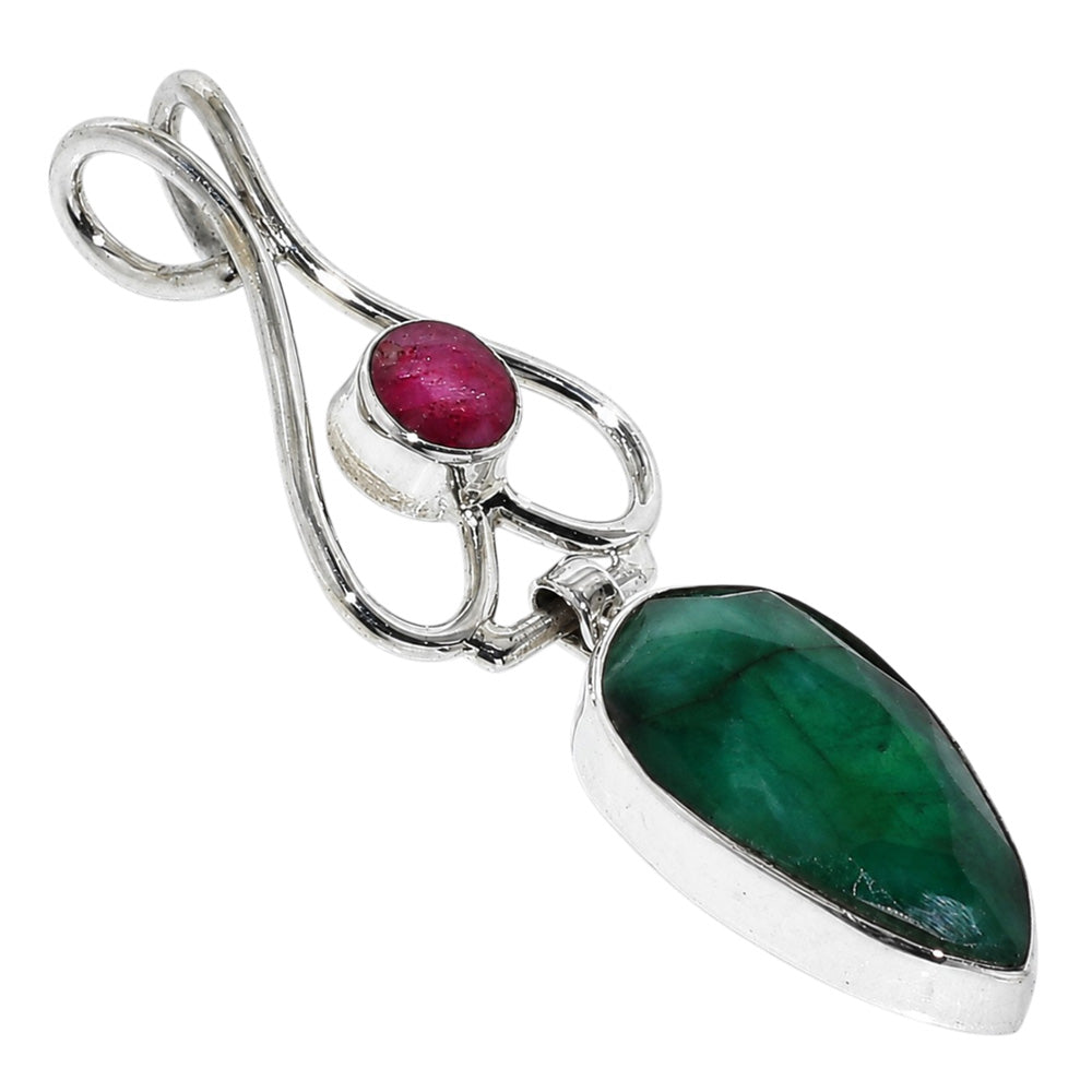 Emerald Quartz and Ruby Quartz 925 Sterling Silver Pendant Necklace Jewelry SP01226