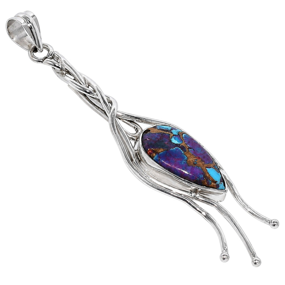 Kingman Purple Dahlia Turquoise 925 Sterling Silver Pendant Necklace Jewelry SP01229