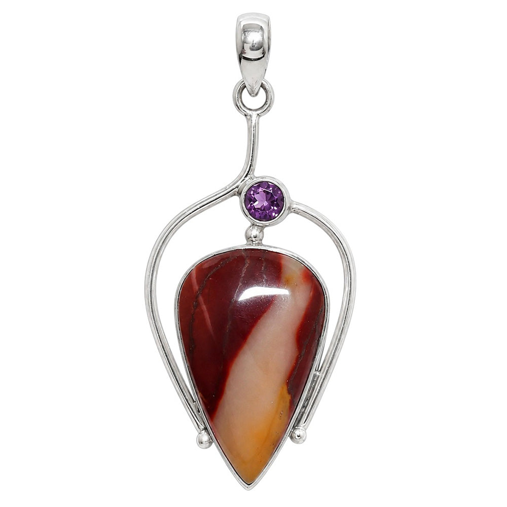 Red Mookaite and African Amethyst 925 Sterling Silver Pendant Necklace Jewelry SP01232