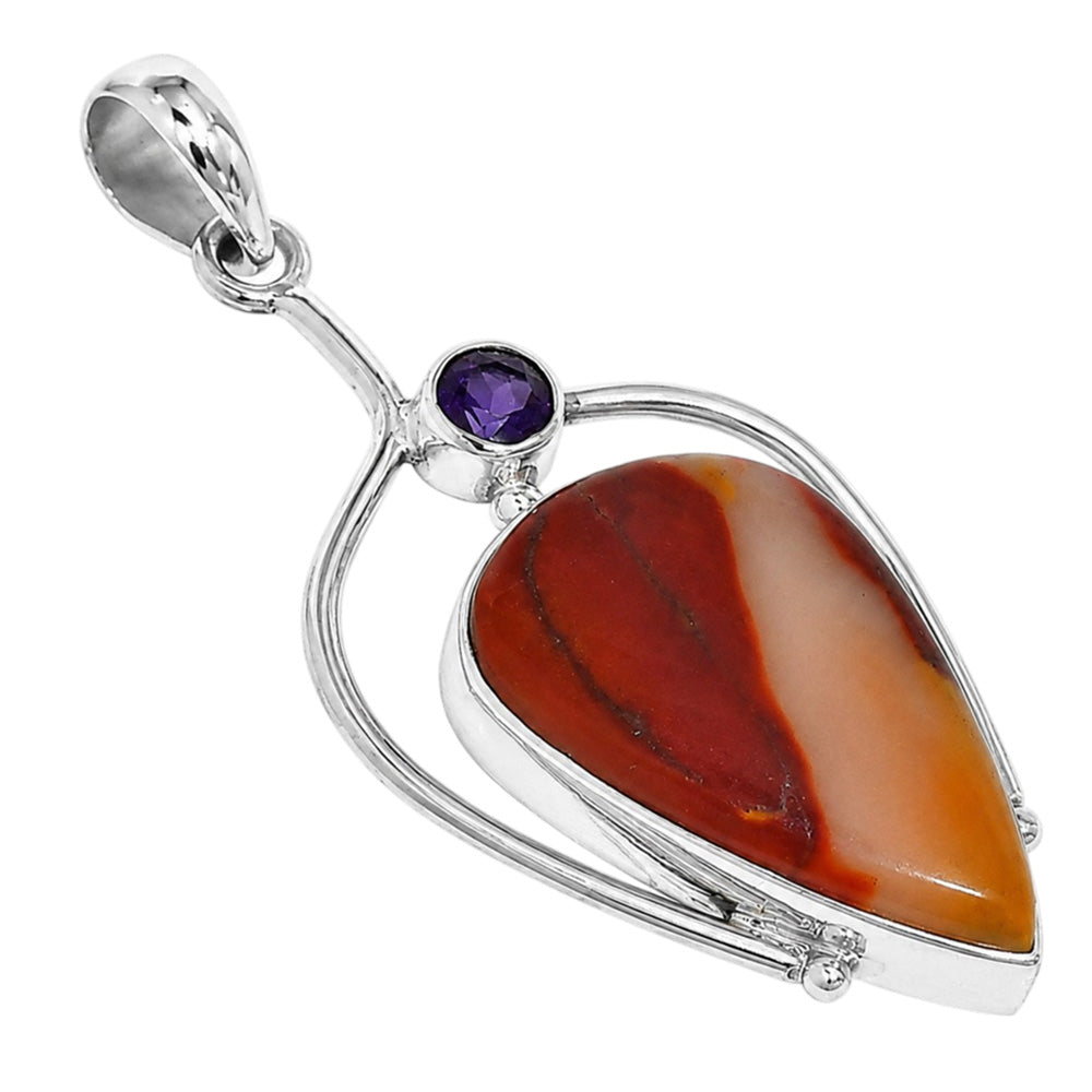 Red Mookaite and African Amethyst 925 Sterling Silver Pendant Necklace Jewelry SP01232
