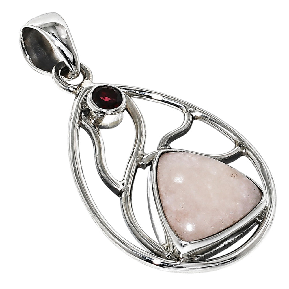 Pink Scolecite and Hessonite Garnet 925 Sterling Silver Pendant Necklace Jewelry SP01234