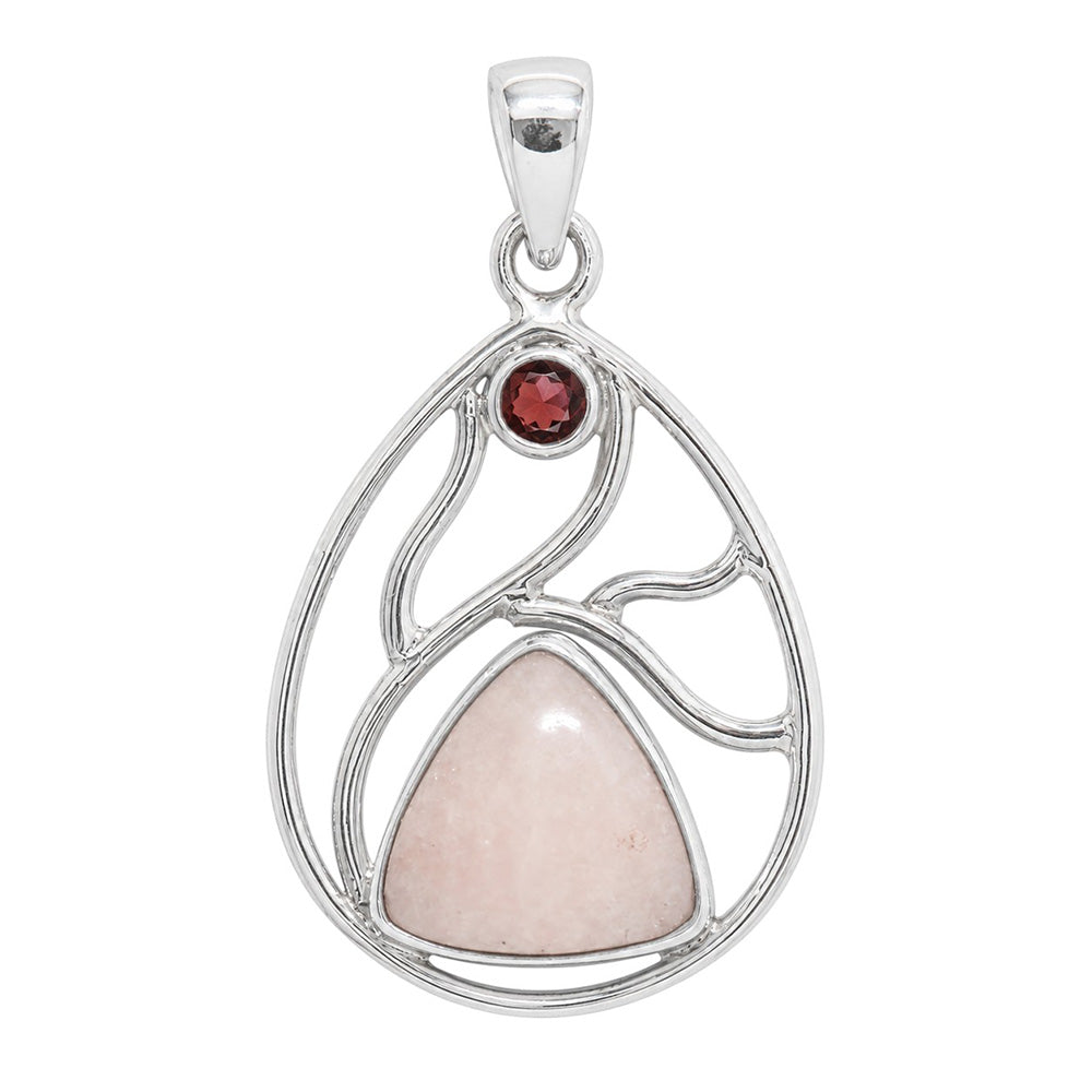 Pink Scolecite and Hessonite Garnet 925 Sterling Silver Pendant Necklace Jewelry SP01234