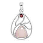 Pink Scolecite and Hessonite Garnet 925 Sterling Silver Pendant Necklace Jewelry SP01234