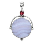 Blue Lace Agate and Hessonite Garnet 925 Sterling Silver Pendant Necklace Jewelry SP01235