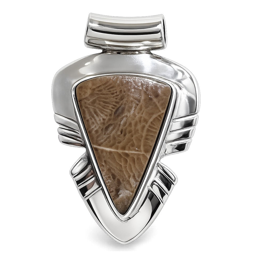 Flower Fossil Coral 925 Sterling Silver Pendant Necklace Jewelry SP01240