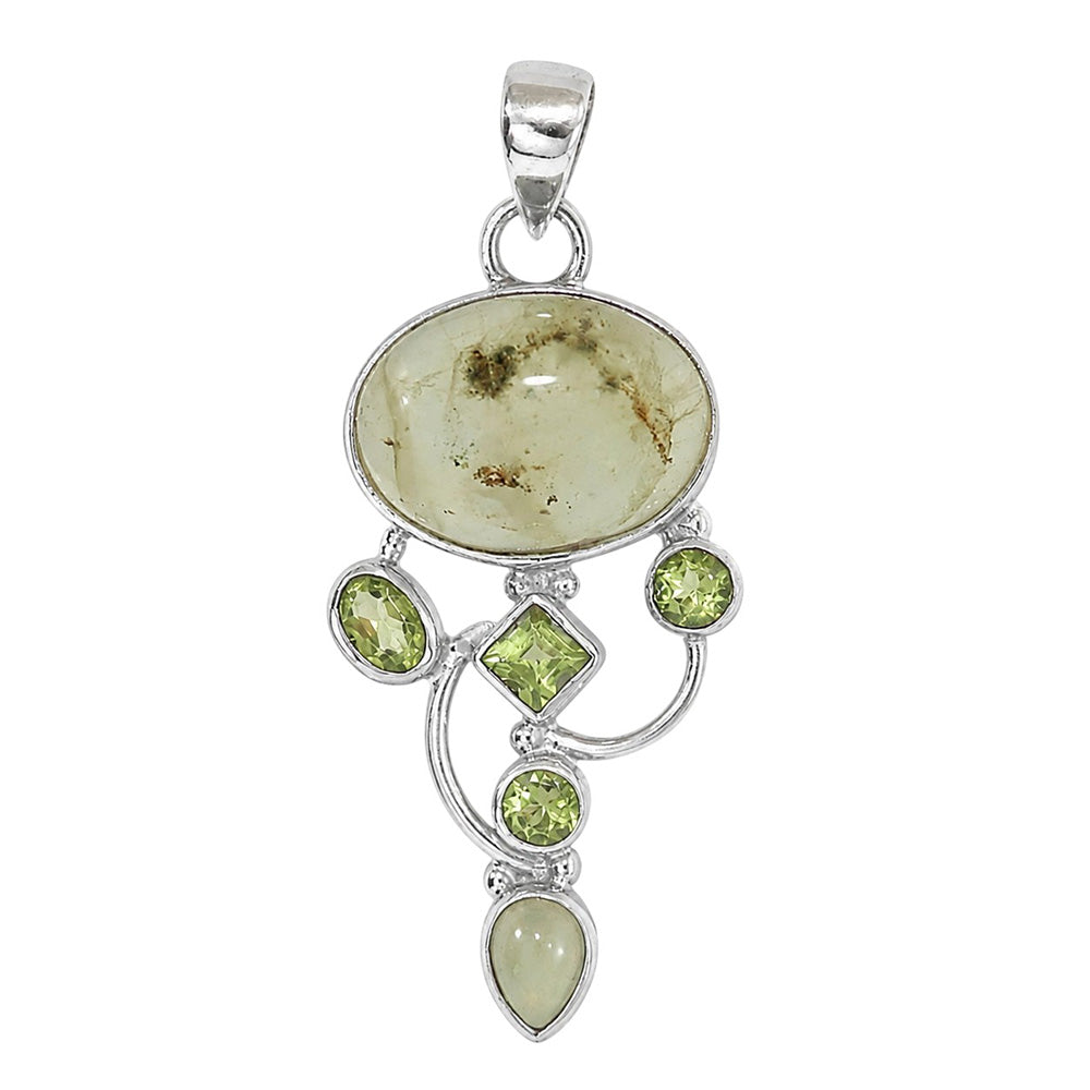 Prehnite and Peridot 925 Sterling Silver Pendant Necklace Jewelry SP01241