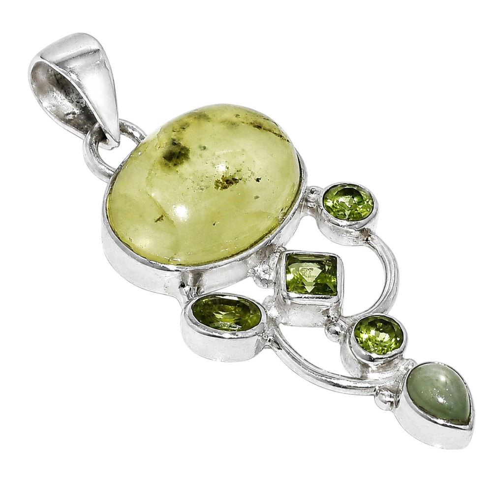 Prehnite and Peridot 925 Sterling Silver Pendant Necklace Jewelry SP01241