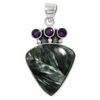 Russian Seraphinite and African Amethyst 925 Sterling Silver Pendant Necklace Jewelry SP01242