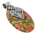 Unakite 925 Sterling Silver Pendant Necklace Jewelry SP01244