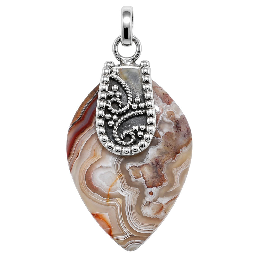 Laguna Lace Agate 925 Sterling Silver Pendant Necklace Jewelry SP01245