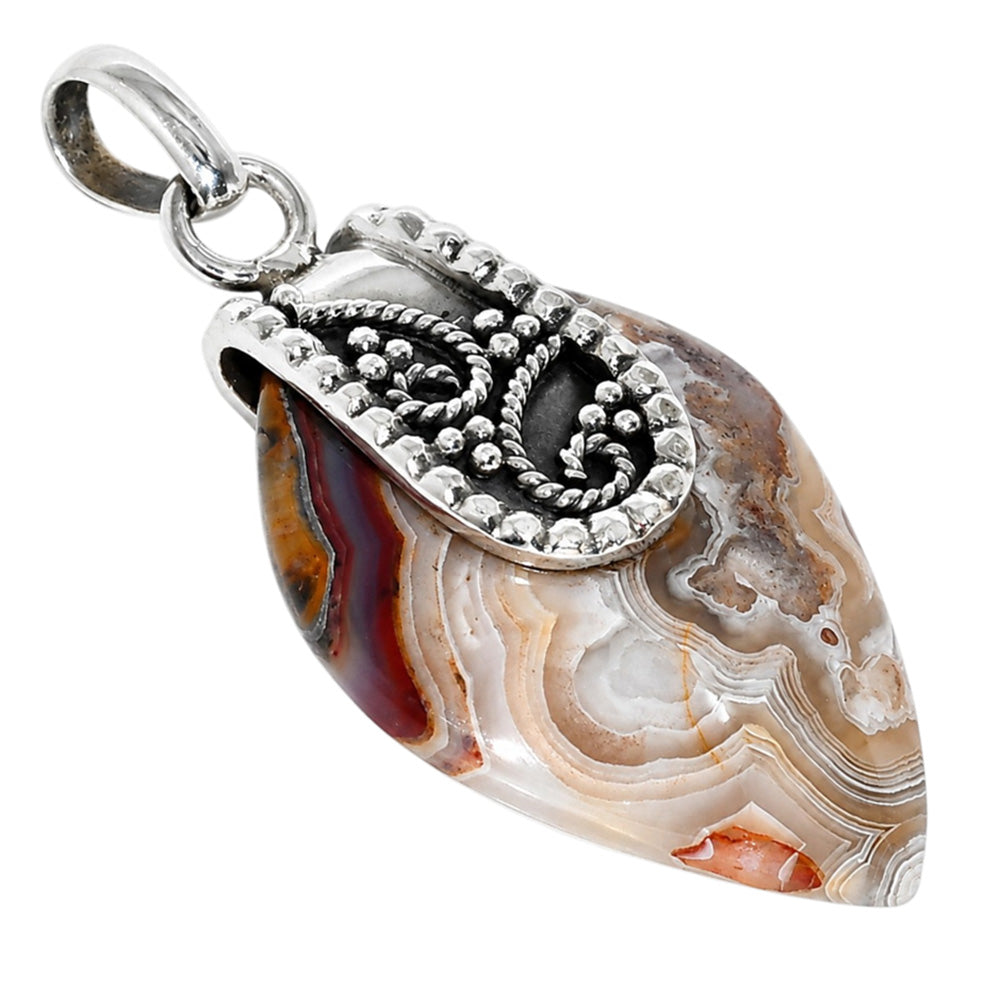 Laguna Lace Agate 925 Sterling Silver Pendant Necklace Jewelry SP01245