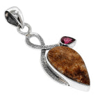 Sutured Ammonite and Hessonite Garnet 925 Sterling Silver Pendant Necklace Jewelry SP01250