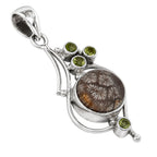 Flower Fossil Coral and Peridot 925 Sterling Silver Pendant Necklace Jewelry SP01251