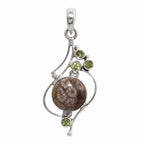 Flower Fossil Coral and Peridot 925 Sterling Silver Pendant Necklace Jewelry SP01251
