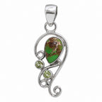 Copper Green Turquoise and Peridot 925 Sterling Silver Pendant Necklace Jewelry SP01252