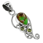 Copper Green Turquoise and Peridot 925 Sterling Silver Pendant Necklace Jewelry SP01252