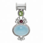 Blue Chalcedony, Peridot & Garnet 925 Sterling Silver Pendant Necklace Jewelry SP01254