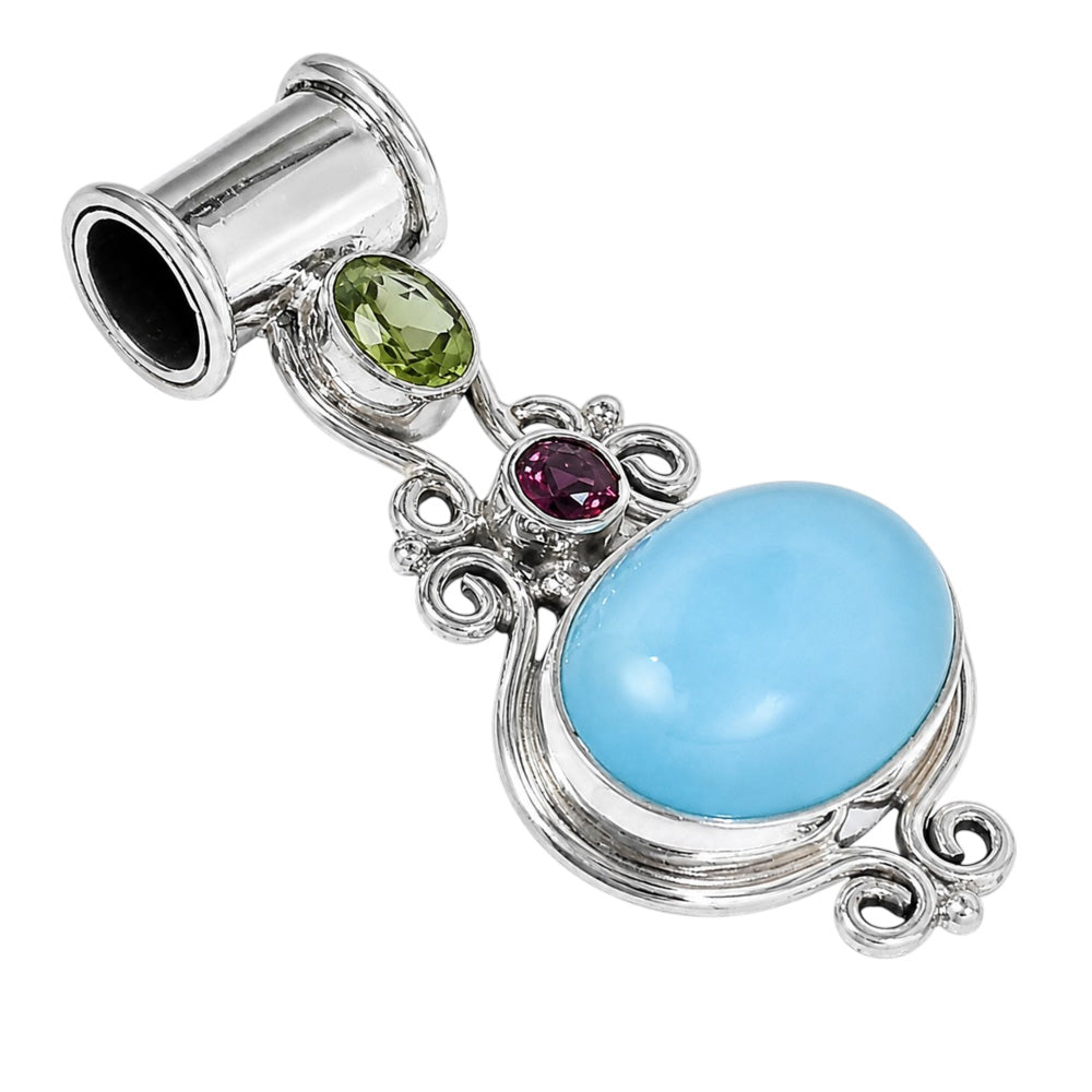 Blue Chalcedony, Peridot & Garnet 925 Sterling Silver Pendant Necklace Jewelry SP01254