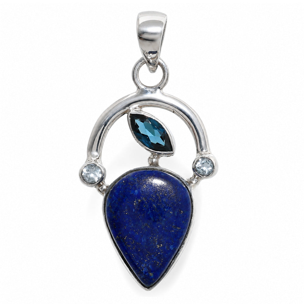 lapis Lazuli, London Blue Topaz & Sky Blue Topaz 925 Sterling Silver Pendant Necklace Jewelry SP01255