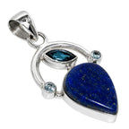 lapis Lazuli, London Blue Topaz & Sky Blue Topaz 925 Sterling Silver Pendant Necklace Jewelry SP01255