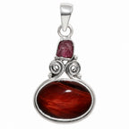 Red Tiger Eye and Pink Tourmaline Rough 925 Sterling Silver Pendant Necklace Jewelry SP01257