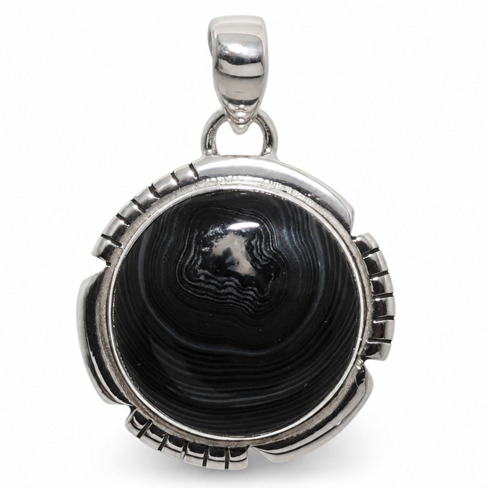 Crown Of Silver Psilomelane - Black Malachite 925 Sterling Silver Pendant Necklace Jewelry SP01262
