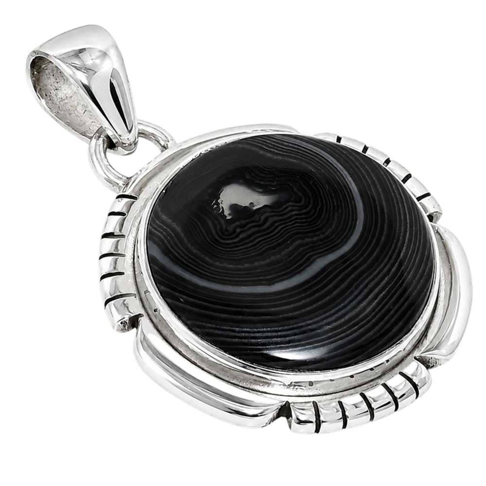 Crown Of Silver Psilomelane - Black Malachite 925 Sterling Silver Pendant Necklace Jewelry SP01262