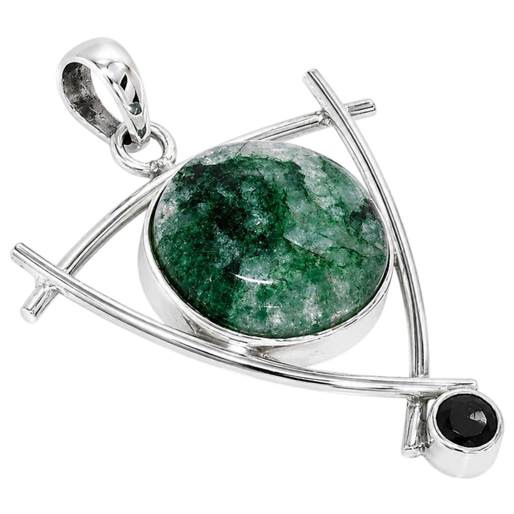 Green Aventurine and Black Onyx 925 Sterling Silver Pendant Necklace Jewelry SP01265