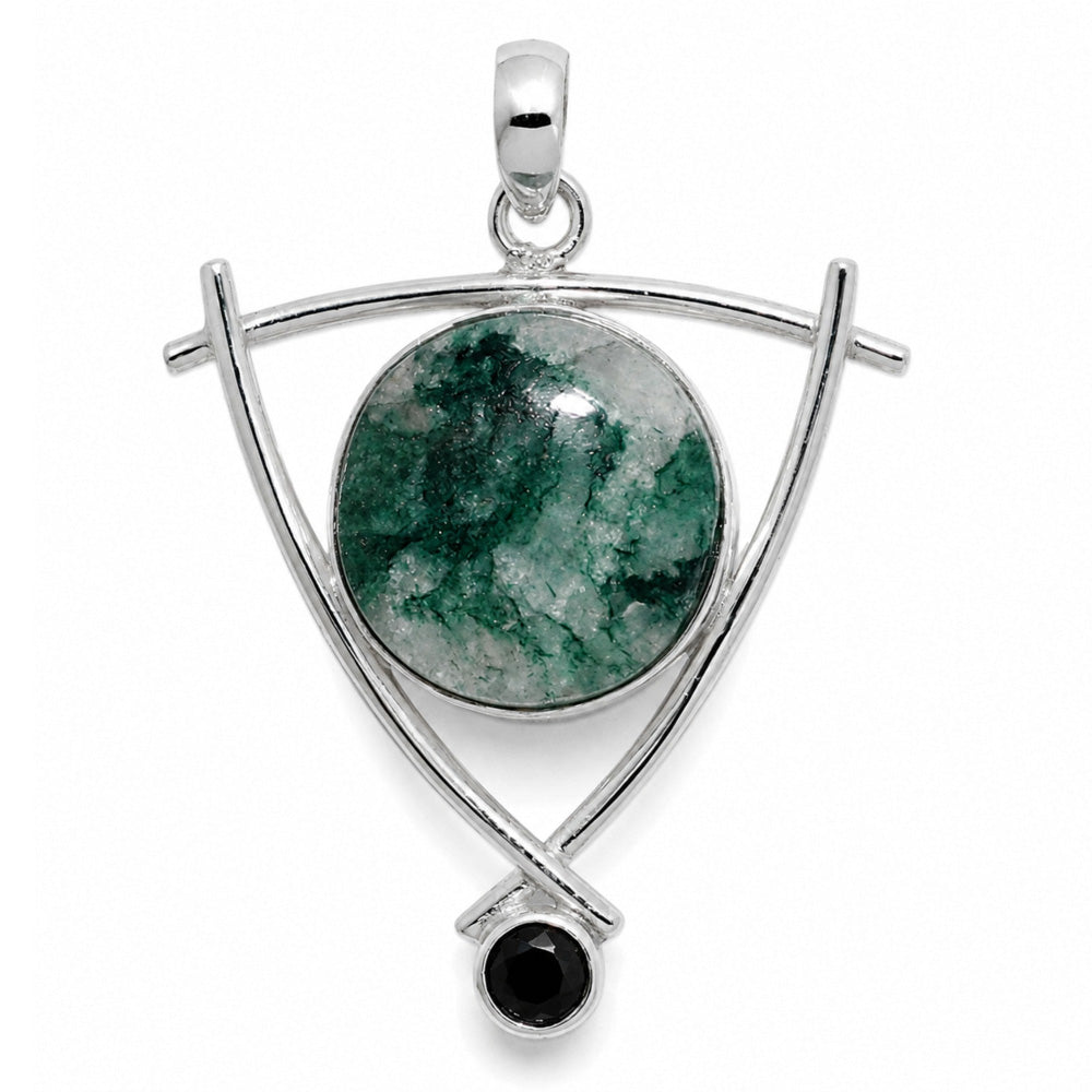 Green Aventurine and Black Onyx 925 Sterling Silver Pendant Necklace Jewelry SP01265