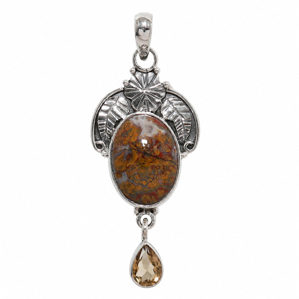 Red Palm Root Agate and Citrine 925 Sterling Silver Pendant Necklace Jewelry SP01266
