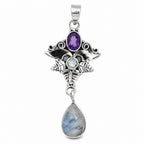 Rainbow Moonstone, Amethyst & Sky Blue Topaz 925 Sterling Silver Pendant Necklace Jewelry SP01267