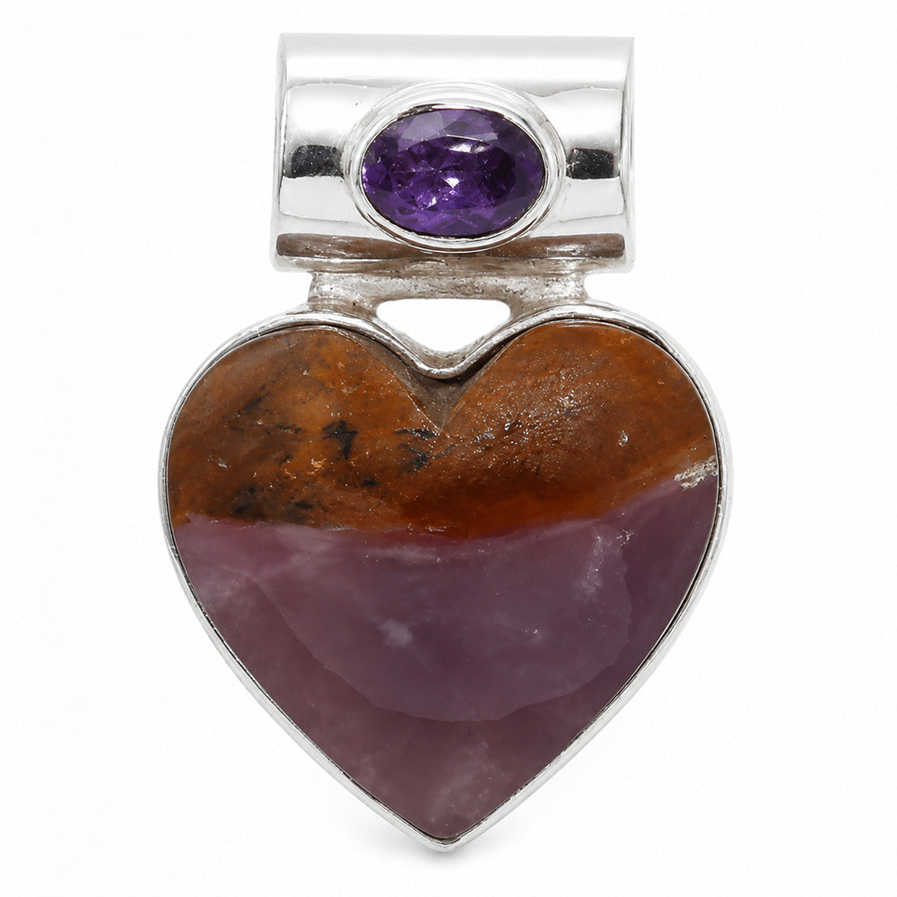 Amethyst Sage Agate and Amethyst 925 Sterling Silver Pendant Necklace Jewelry SP01269