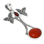 Tree - Carnelian and Hessonite Garnet 925 Sterling Silver Pendant Necklace Jewelry SP01270