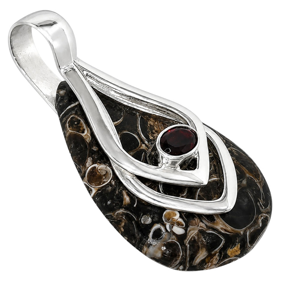 Turtella Jasper and Hessonite Garnet 925 Sterling Silver Pendant Necklace Jewelry SP01274
