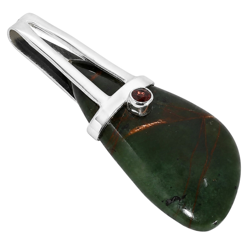 Turkish Rainforest Chrysocolla and Hessonite Garnet 925 Sterling Silver Pendant Necklace Jewelry SP01275