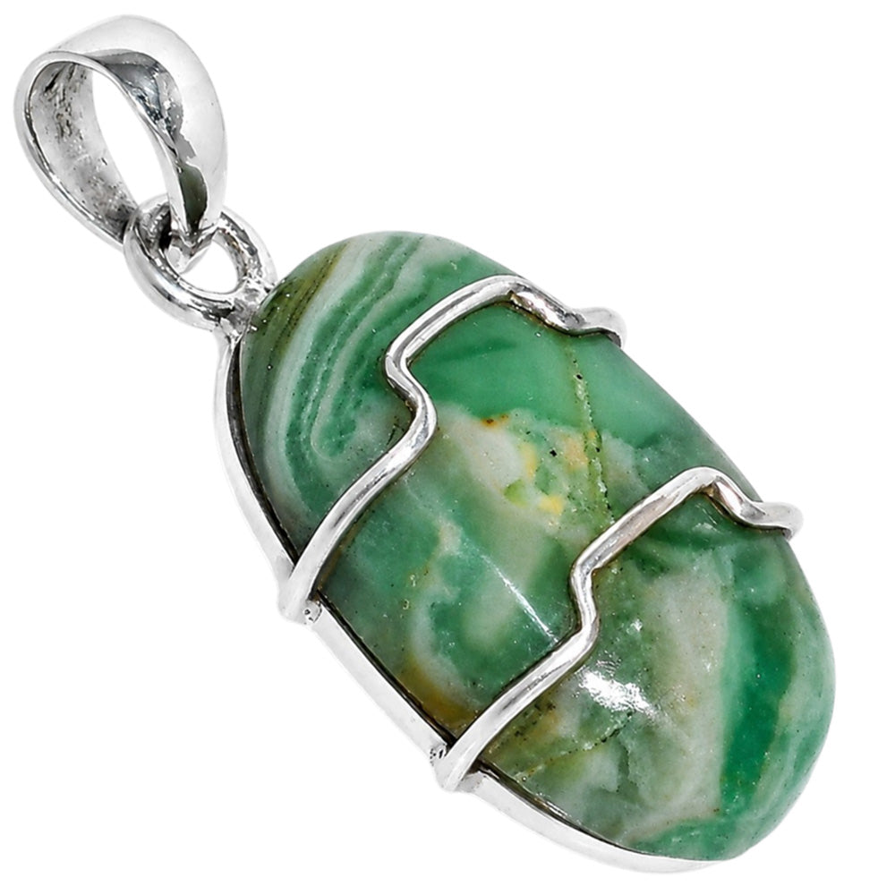 Green Lace Agate 925 Sterling Silver Pendant Necklace Jewelry SP01277