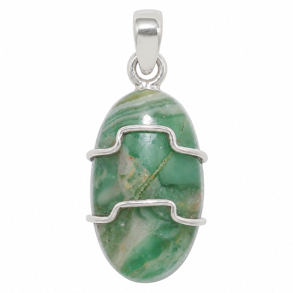 Green Lace Agate 925 Sterling Silver Pendant Necklace Jewelry SP01277