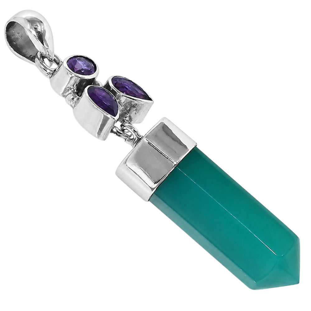 Chrysoprase Point and Amethyst 925 Sterling Silver Pendant Necklace Jewelry SP01278