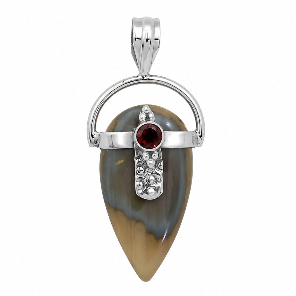 Imperial Jasper and Hessonite Garnet 925 Sterling Silver Pendant Necklace Jewelry SP01280