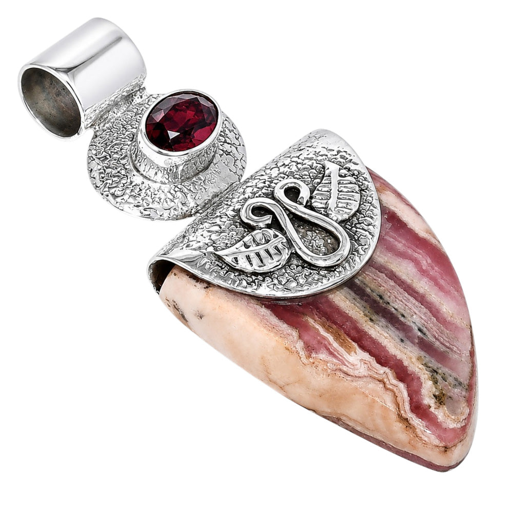 Rhodochrosite Argentina and Hessonite Garnet 925 Sterling Silver Pendant Necklace Jewelry SP01288