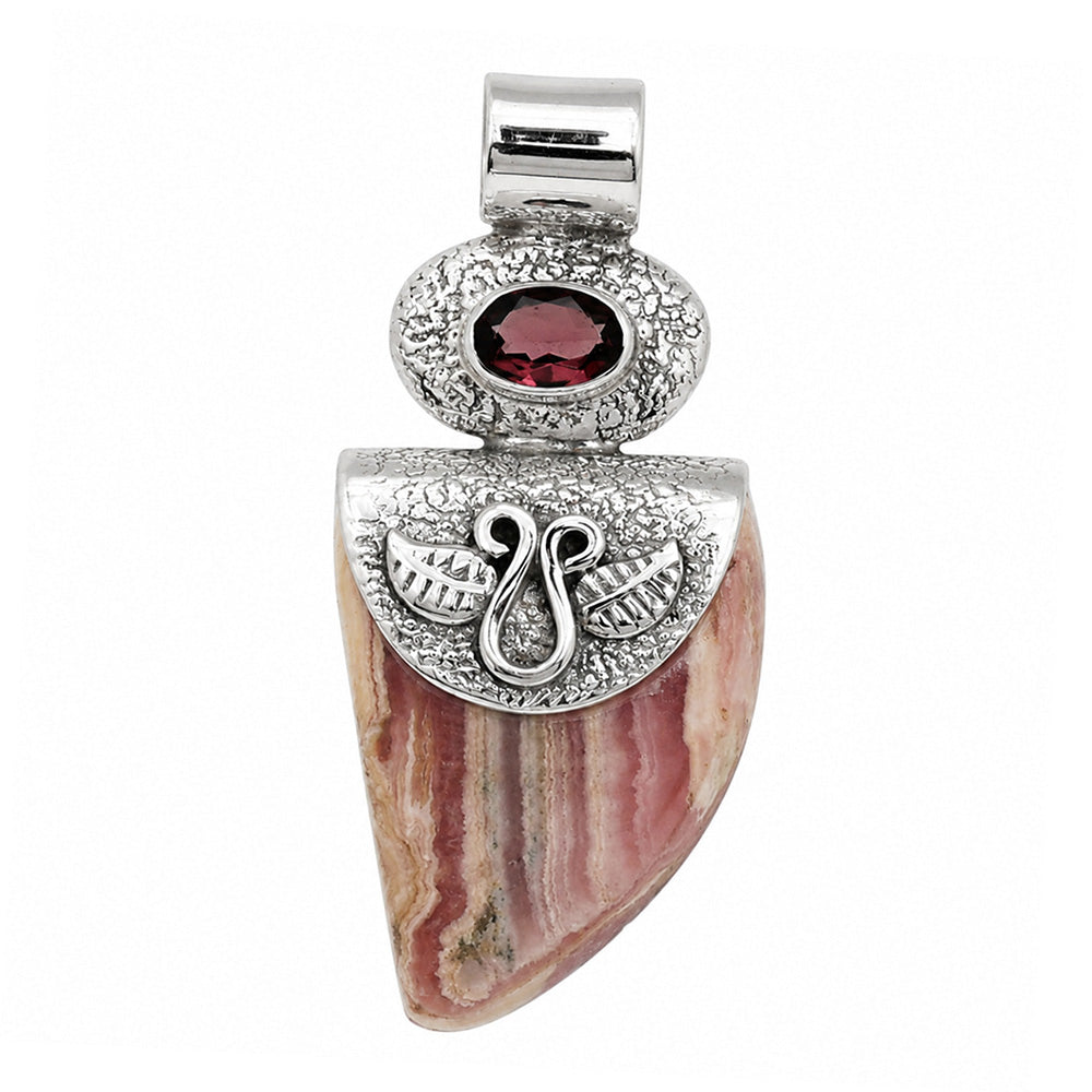 Rhodochrosite Argentina and Hessonite Garnet 925 Sterling Silver Pendant Necklace Jewelry SP01288