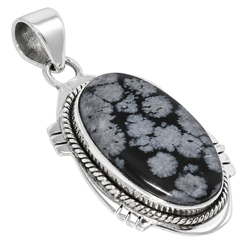 Snow Flake Obsidian 925 Sterling Silver Pendant Necklace Jewelry SP01289